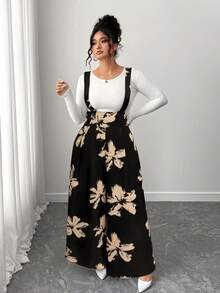 Elenzga Pantalones peto negro y blanco de talla grande, adecuados para primavera, verano y otoño - Negro - Ver 4