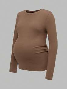 Modmama 孕妇纯色简约日常穿搭圆领长袖T恤 - 彩色 - 查看 3