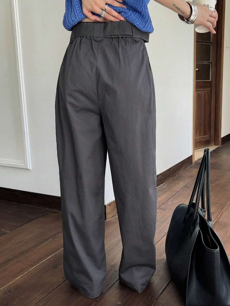 Women's Casual Everyday Commute Simple Versatile Solid Color Fold Pleated Loose Wide Leg Pants