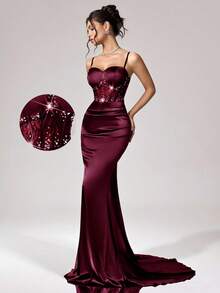 Coutiva Váy dạ hội trang trọng (được đính nhiều họa tiết) - Màu Đỏ Sâu - Xem 1