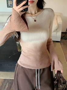 DAZY Suéter de malha feminino casual com estampa tie-dye e gola redonda, adequado para outono e inverno