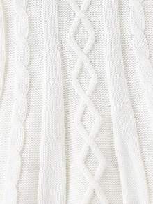 SHEIN 1件女婴毛衣连衣裙，简约圆领复古麻花针织A字裙摆，温柔可爱，常规厚度针织面料，柔软亲肤，舒适贴身，适合女婴日常穿着和居家穿着，秋冬季女婴连衣裙，白色针织连衣裙，白色长袖连衣裙，白色长袖连衣裙，学院风女婴服装，春秋季法式长袖连衣裙 - 白色 - 查看 5