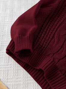 SHEIN Baby Boy/Girl Burgundy Autumn/Winter Collegiate Vintage Textured Intarsia Solid Color Knit Soft Mock Neck Zip-Up Long Sleeve Pullover Top, Soft & Comfortable For School, Home, Outings, New Year Baby Clothes Girl Fall Sweater Toddler Sweaters Baby Boy Burgundy Clothes Baby Boy Sweaters Baby Solid Color Knitted Sweater - Burgundy - View 7