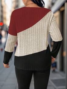 SHEIN Camiseta de talla grande con bloqueo de color para primavera y otoño, camisetas gráficas para mujeres - Multicolor - Ver 2