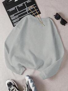 GlowEve 女式印花简约休闲圆领长袖运动衫 - 淺灰色 - 查看 2