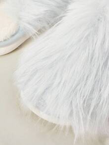 Cuccoo Women Plain Furry Patchwork Casual House Slippers