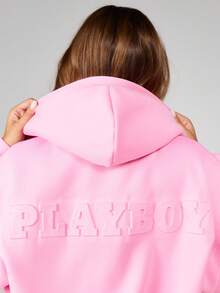 Missguided x Playboy Oversized Full Zip Hoodie With Drawstring And Centre Pocket For Casual Streetwear