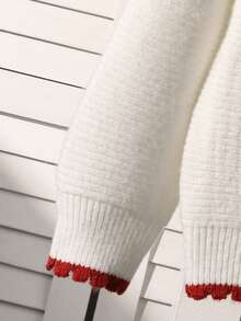 SHEIN Girls Cute Bow Embroidered Twist Rope Knit Cardigan, Long Sleeve Elegant Sweet Style Knitwear For Autumn/Winter - White - View 4