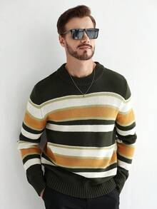 Manfinity Homme 男士休闲宽松圆领长袖套头衫，秋冬 - 彩色 - 查看 4