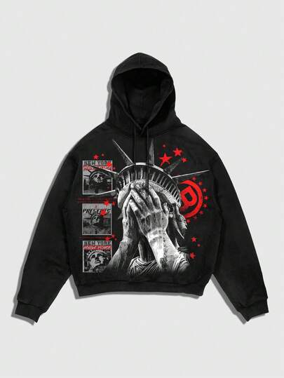 Anime Men's Liberty Statue Print Hoodie Sweatshirt, Autumn/Winter