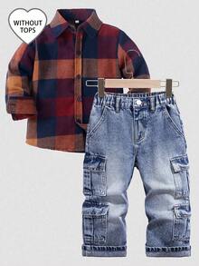 Young Boys Vintage Washed Blue Cargo Jeans With Multiple Pockets, Fashionable Streetwear Style, Must-Have Item For Fashion-Conscious Kids - Dark Wash - View 1