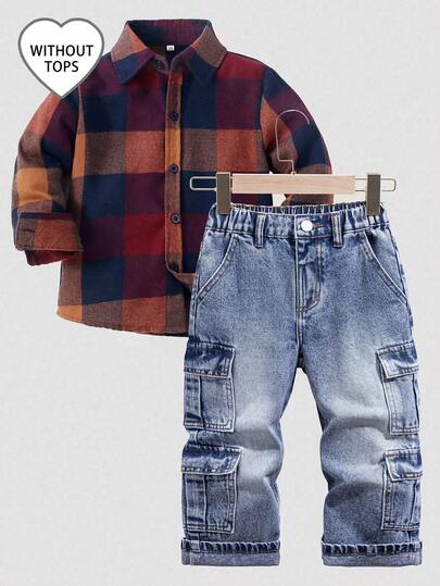 男童复古水洗蓝色多口袋工装牛仔裤，时尚街头风格，时尚儿童的必备单品