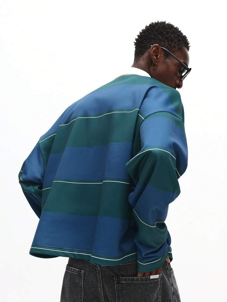 Long Sleeve Striped Polo With Contrast Collar