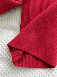 SHEIN Baby Girl Round Neck Raglan Sleeve Ruffle Trim Bowknot Decor Sweater Set Autumn Winter Clothes For Women Cherry Toddler Outfit Red Baby Outfits Baby Girl Sweaters Set Two Piece Winter Outfits For Toddler Girl Knit Two Piece Toddler - Red - View 7