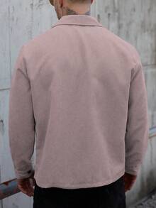 Manfinity Homme 男士衬衫外套 男士前扣长袖口袋简约衬衫夹克 休闲日常装 男士夹克 男士衬衫外套 秋冬男士夹克 男友礼物 出门保暖长袖休闲灯芯绒法兰绒外套 - 粉色 - 查看 2