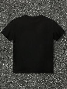 女式落肩夏季“Tung Tung Tun Sahur”趣味棒球棒表情包衬衫，休闲美式简约男士英文标语印花圆领短袖男女通用T恤，柔软T恤，Y2K女士时尚，商务休闲，海滩度假 - 黑色 - 查看 2