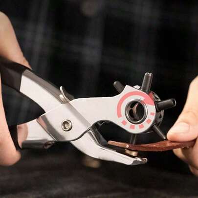 Máy đục lỗ da, máy đục lỗ thắt lưng 9 inch cho da công suất lớn, máy đục lỗ thắt lưng da cầm tay xoay 6 kích cỡ, hoàn hảo cho thắt lưng, dây đeo, đồ da thủ công tự làm và sửa chữa