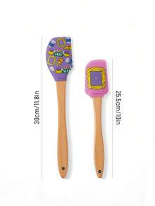 FRIENDS X SHEIN 2pcs Silicone Scraper Baking Tools Long Handle Spatula Cream Cake - Multicolor - View 3
