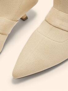 CUCCOO BASICS 女式尖头小猫跟踝靴，米色针织面料，水钻装饰，舒适透气弹力时尚短靴 - 杏色 - 查看 10