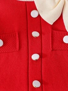 Souflis Souflis Baby Girls Sweater Co-Ords Set, Cute 3D Bow Ruffle Trim Knit Sweater & Skirt 2 Piece Outfit, Loose Casual Elegant Knitted Cardigan + Half Skirt, Long Sleeve Sweater Set, Suitable For Daily Wear, Travel, Outings In Autumn/Winter Baby Girl Clothes Red Dress Christmas For Baby Girl Baby Girl Clothes Fall Baby Girl Winter Dresses Baby Girl Cute Sweater Christmas Baby