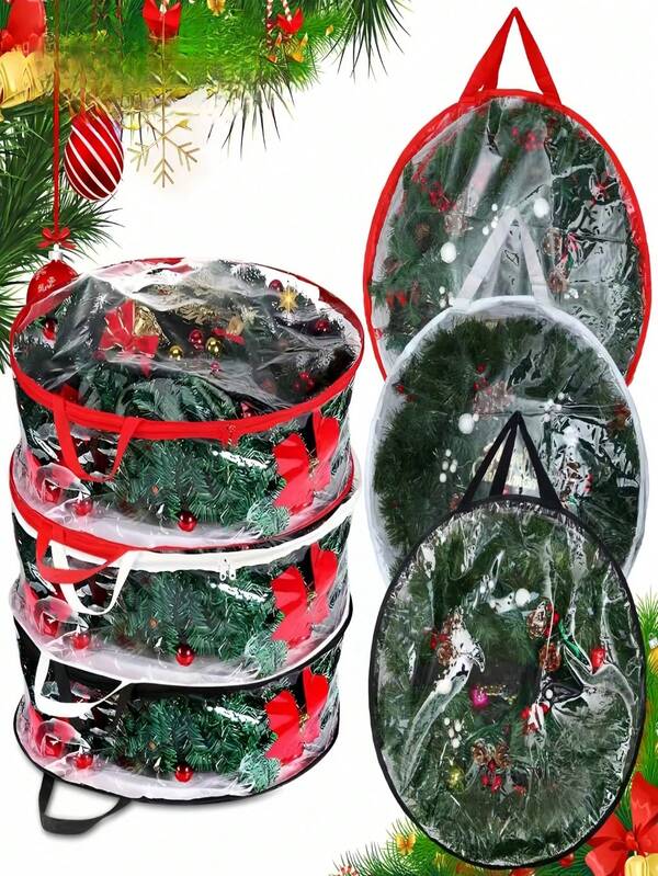 1PC Transparent Wreath Storage Bag, 24 Inch/ 30 Inch Christmas Wreath Storage Containers, Heavy-Duty PVC Garland Protector With Handle For Seasonal Christmas Wreaths Storage And Organization, Organizer Supplies Winter Christmas Party Gift Supplies