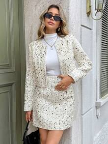 Serisse Giacca con maniche lunghe e paillettes e minigonna elegante, set da donna in 2 pezzi - Albicocca - Visualizzare 4