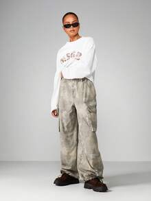 MISSGUIDED Pantalones cargo de pierna ancha con estampado de camuflaje para estilo casual de calle y moda urbana - Multicolor - Ver 3