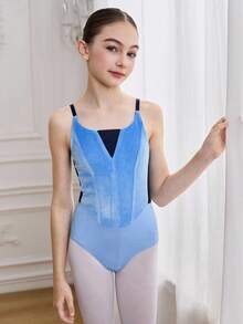 SHEIN Tween Girl Two Tone Activewear Cami Bodysuit - Black and White - View 5