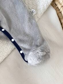 SHEIN 新生儿羊毛连体衣，可爱小熊撞色边长袖连脚睡衣，婴幼儿男童女童两件套家居服套装，秋冬 - 彩色 - 查看 7