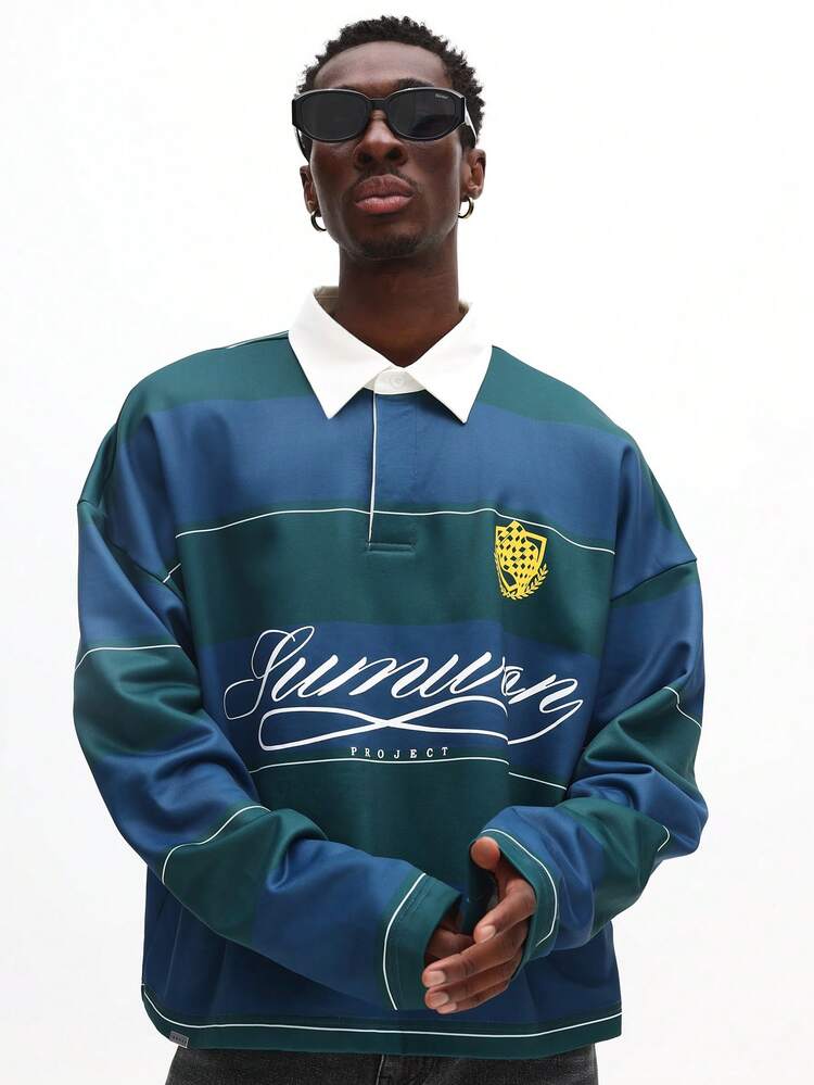 Long Sleeve Striped Polo With Contrast Collar