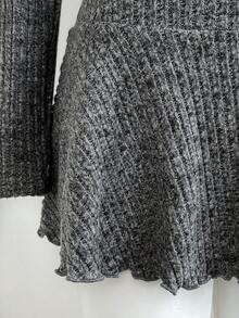 Elamini 2 件套女士秋冬时尚外套柔软拉绒罗纹面料长袖上衣和褶皱腰迷你连衣裙套装，适合外出和派对