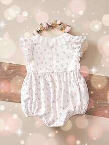 Mono de verano para bebé niña recién nacida con estampado floral diminuto y volantes - Blanco - Ver 10