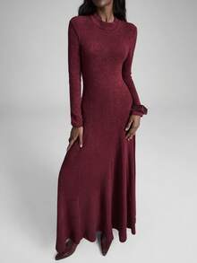 Ontre Vestido feminino elegante, casual e acinturado, com modelagem evasê, da coleção Outono/Inverno 2025, ideal para o Ano Novo e o Natal. - Castanho Café - Ver 3