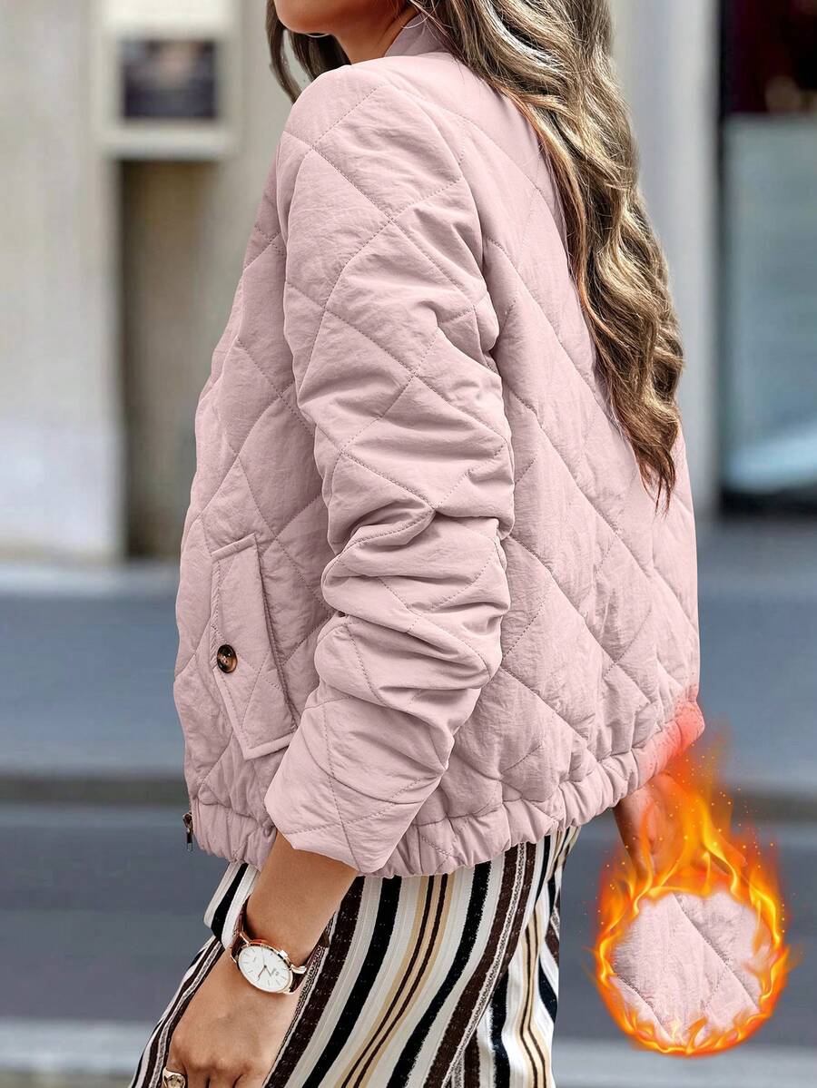 EMERY ROSE Áo khoác cổ bóng chày có khóa kéo dành cho nữ, Thu/Đông - Bụi hồng - Xem 1