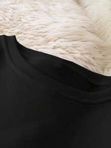 EMERY ROSE Sudadera holgada de cuello redondo con estampado de letras y leopardo, cómoda y de talla grande - Negro - Ver 4