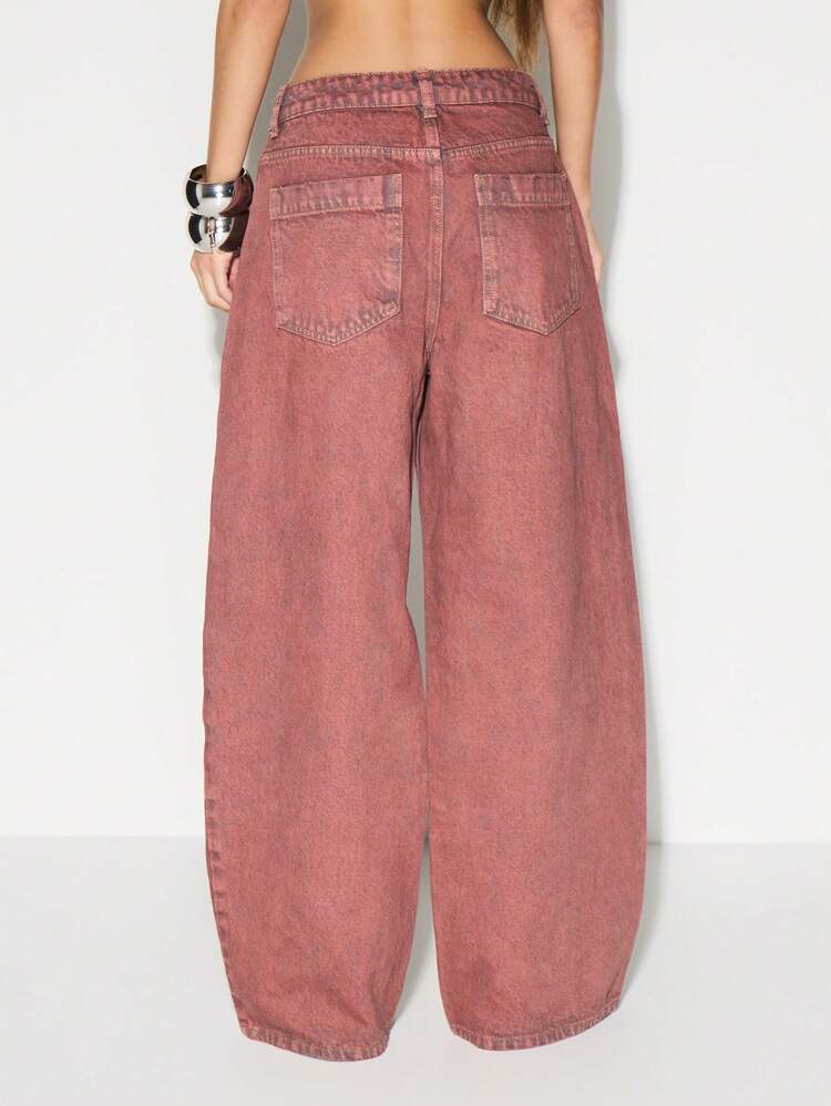 KIZN High Rise Wide Leg Jeans With Drawstring