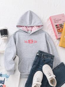 少女休闲可爱粉色蝴蝶结刺绣卫衣 - 灰色 - 查看 3