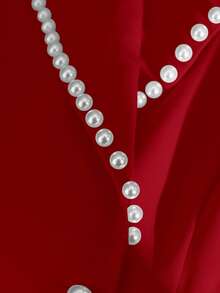 Franclia Áo khoác Blazer màu hồng sang trọng, nhẹ nhàng, đính ngọc trai, thắt eo thanh lịch dành cho nữ, mùa thu - Đỏ - Xem 4