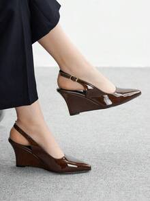 CUCCOO BIZCHIC Women's Pointed Toe Wedge Heel Slingback Pumps, Comfortable And Elegant Coffee Color