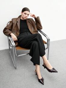 CUCCOO BIZCHIC Tacones de salón de punta fina con tira trasera, color café, de tacón de gatito, versátiles para uso diario, fiesta, salida casual y trabajo - Café integral - Ver 10