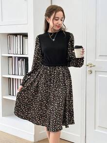 SHEIN 少女拼布碎花长袖休闲连衣裙 - 彩色 - 查看 6