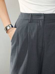 Uhlyne 女式秋季亚麻混纺修身休闲裤 - 灰色 - 查看 6