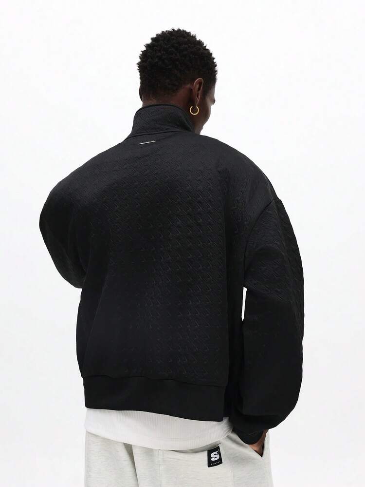 Houndstooth Textured Boxy Zip Hoodie