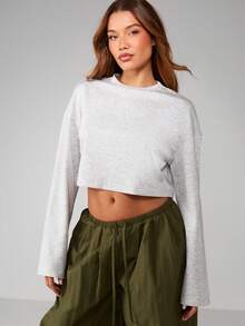 MISSGUIDED 宽松短款长袖休闲上衣女士休闲舒适运动衫冬秋舒适穿着 - 灰色 - 查看 4