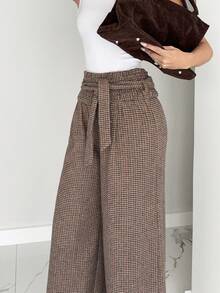 Siren Gaze Pantalones de traje de mujer con estampado de cuadros, corte holgado