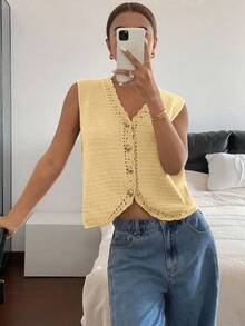 Siren Gaze Women Plain Knit Pullover, Fashion Suitable For Summer In Fall/Winter Spring Casual - Mustard Yellow - View 3