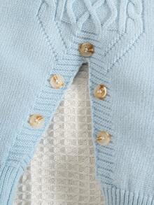 SHEIN Baby Sweater Jumpsuit, Newborn Infant Unisex Turtleneck Long Sleeve Knitted Jumpsuit With Feet, Comfortable For Autumn/Winter, Elegant & Fashionable For Home, Daily Wear, And Travel Baby Blue Knitted Outfit For Baby Newborn Sweater Romper Baby Knit Jumpsuit 0 3 Months Boy Winter Newborn Baby Layette Set