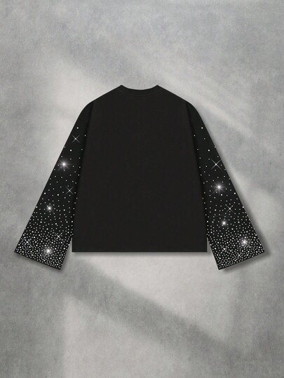 Street Life T-shirt ample à manches longues et coupe courte avec imprimé diamant scintillant pour hommes