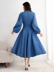 Selianne 女士优雅休闲牛仔连衣裙 - 藍色 - 查看 2
