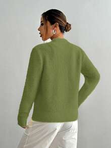 SHEIN Unity Áo len cardigan dệt kim cài nút hình trái tim nhiều màu sắc thường ngày cho nữ, tay dài, mùa thu/đông - màu xanh lá - Xem 2